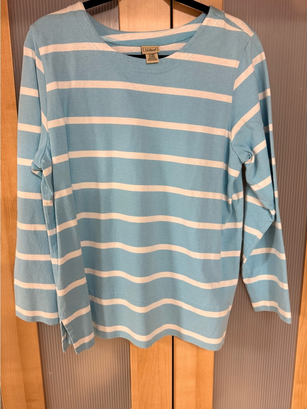 L.L. Bean Light Blue and White Striped Crew Neck Top